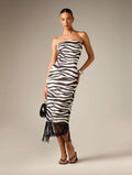 Ines Zebra Print Fringe Midi Dress