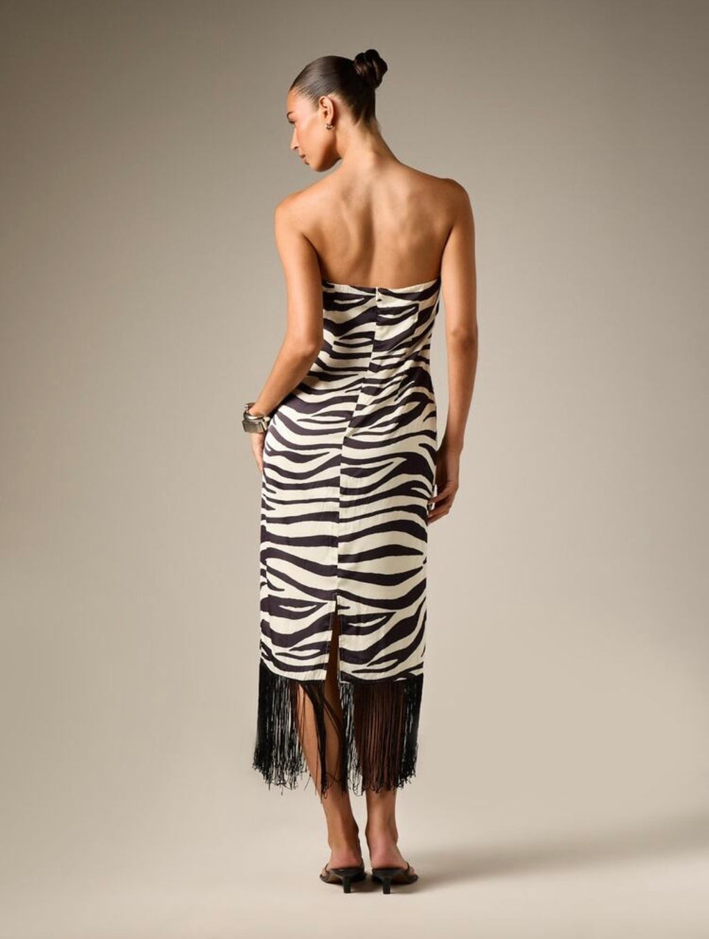 Ines Zebra Print Fringe Midi Dress
