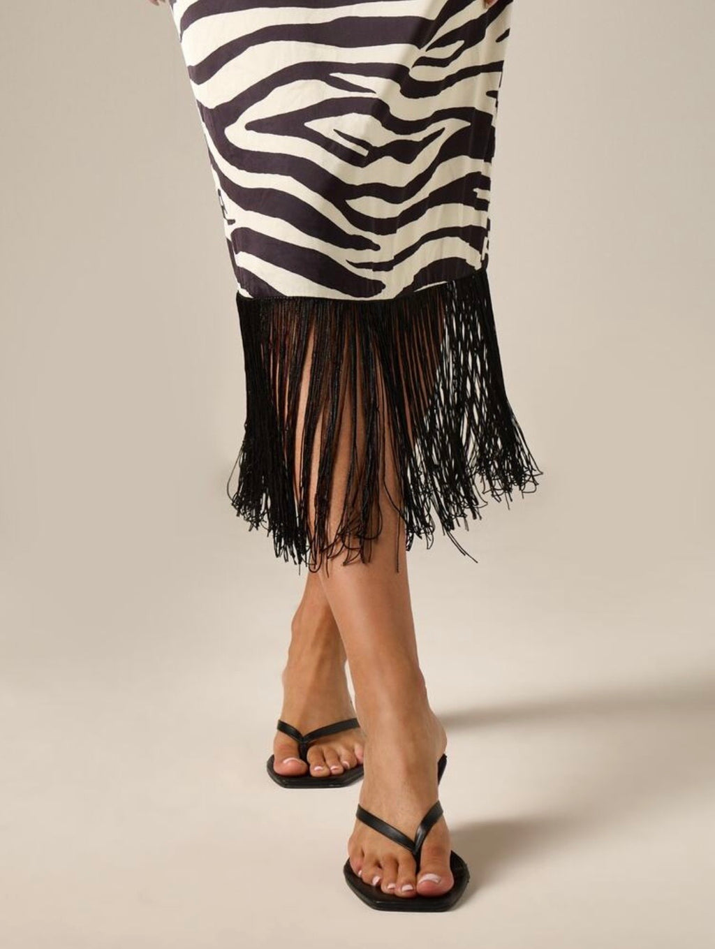 Ines Zebra Print Fringe Midi Dress