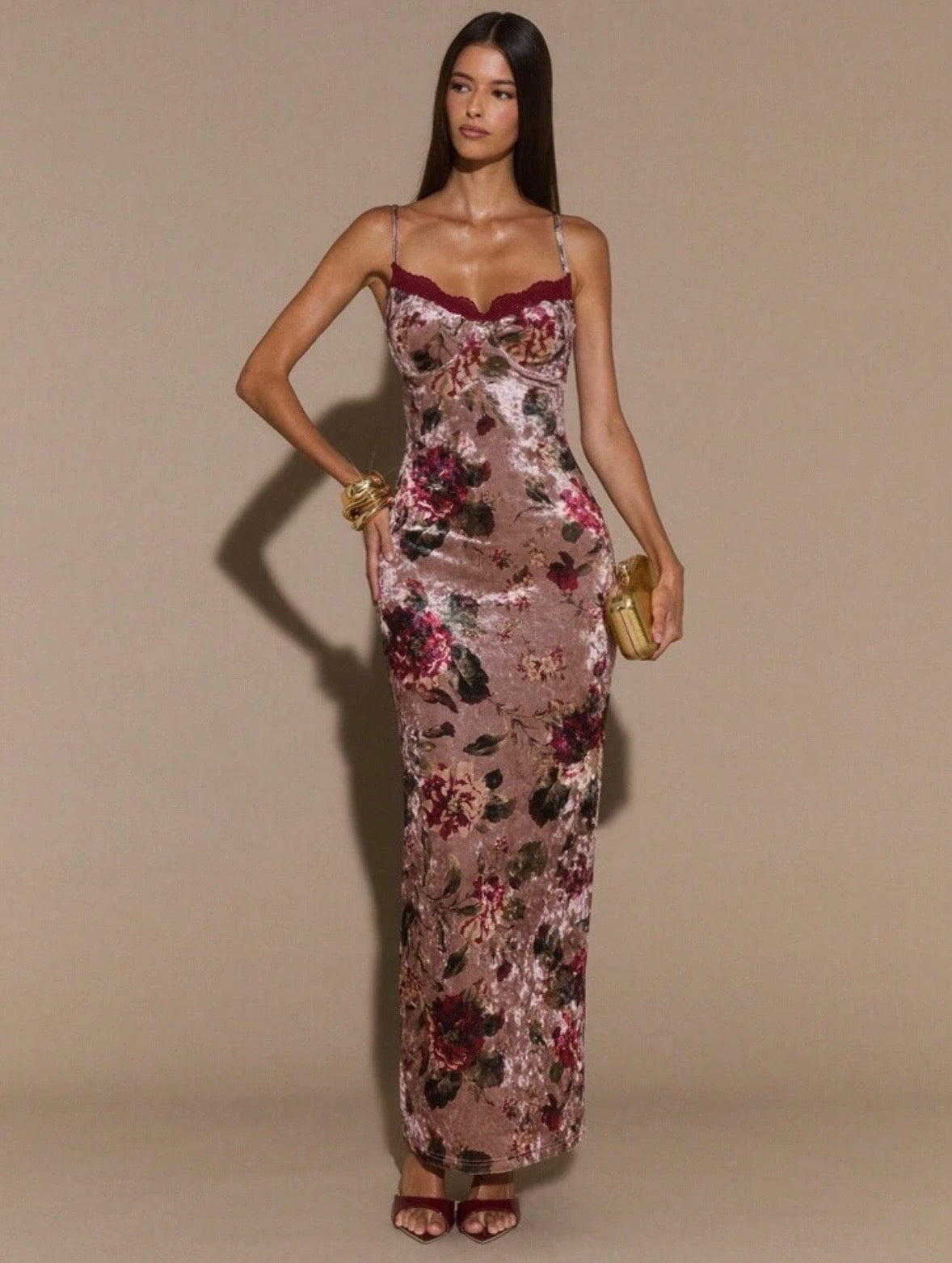 Maribella Floral Velvet Midi Dress