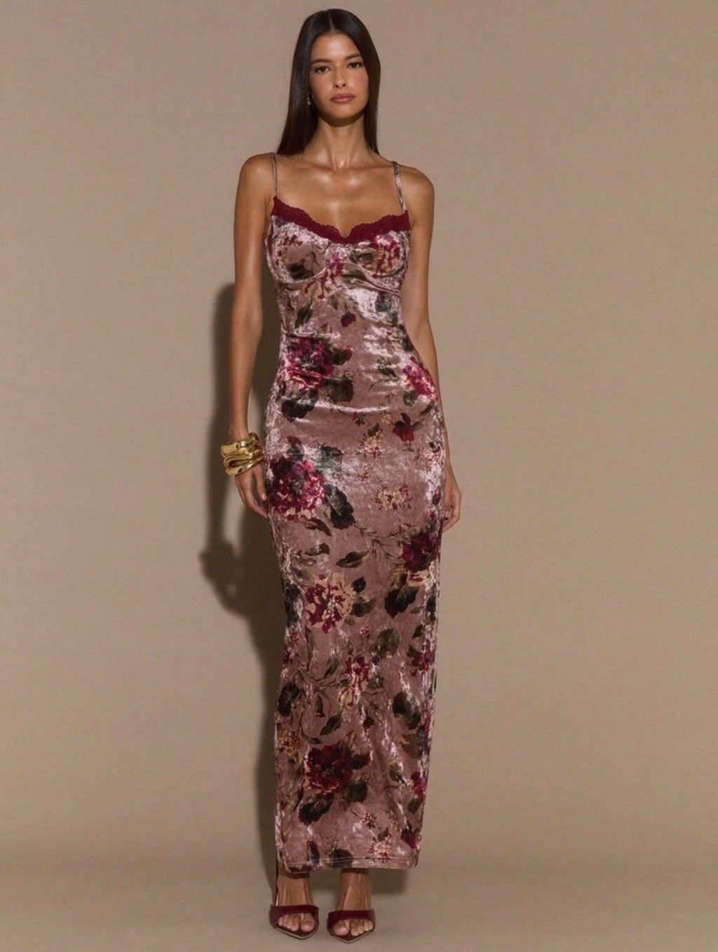 Maribella Floral Velvet Midi Dress