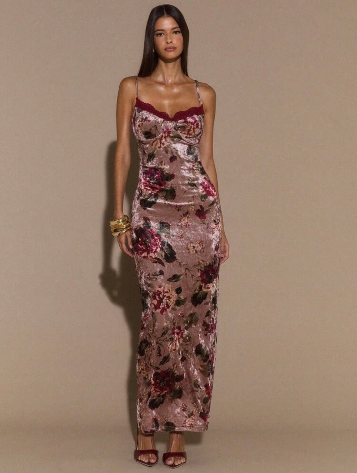 Maribella Floral Velvet Midi Dress