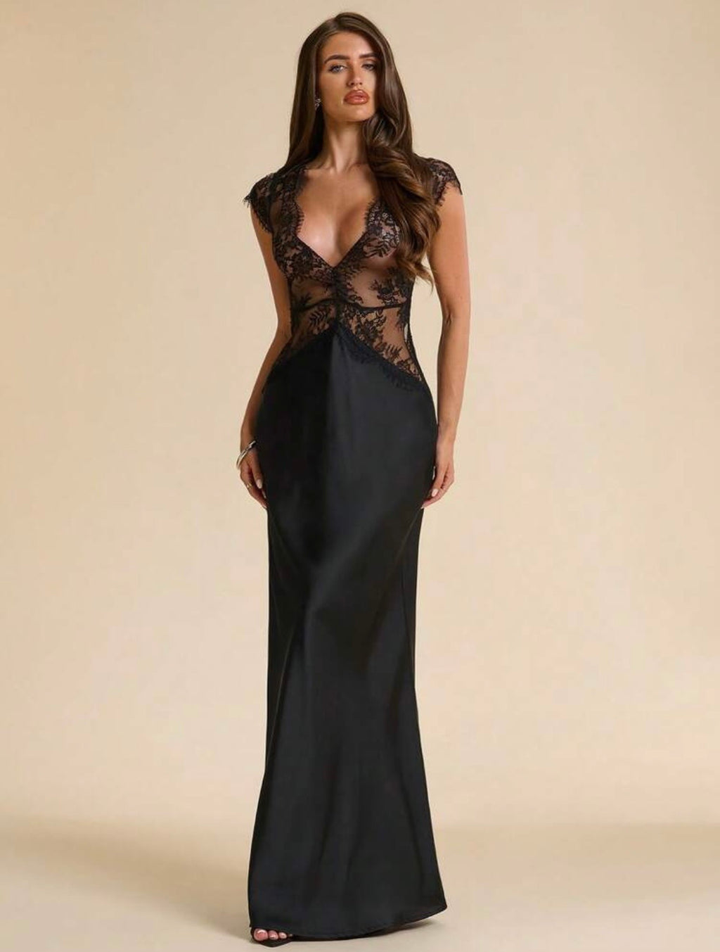 Elena Satin Lace Maxi Dress