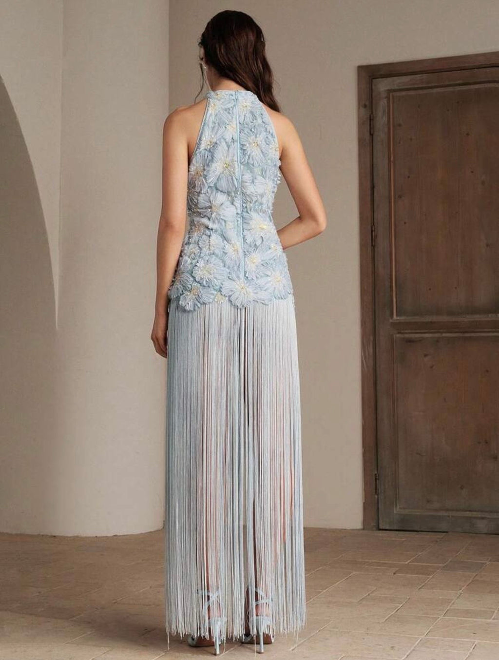 Elaria Floral Fringe Maxi Dress - Blue