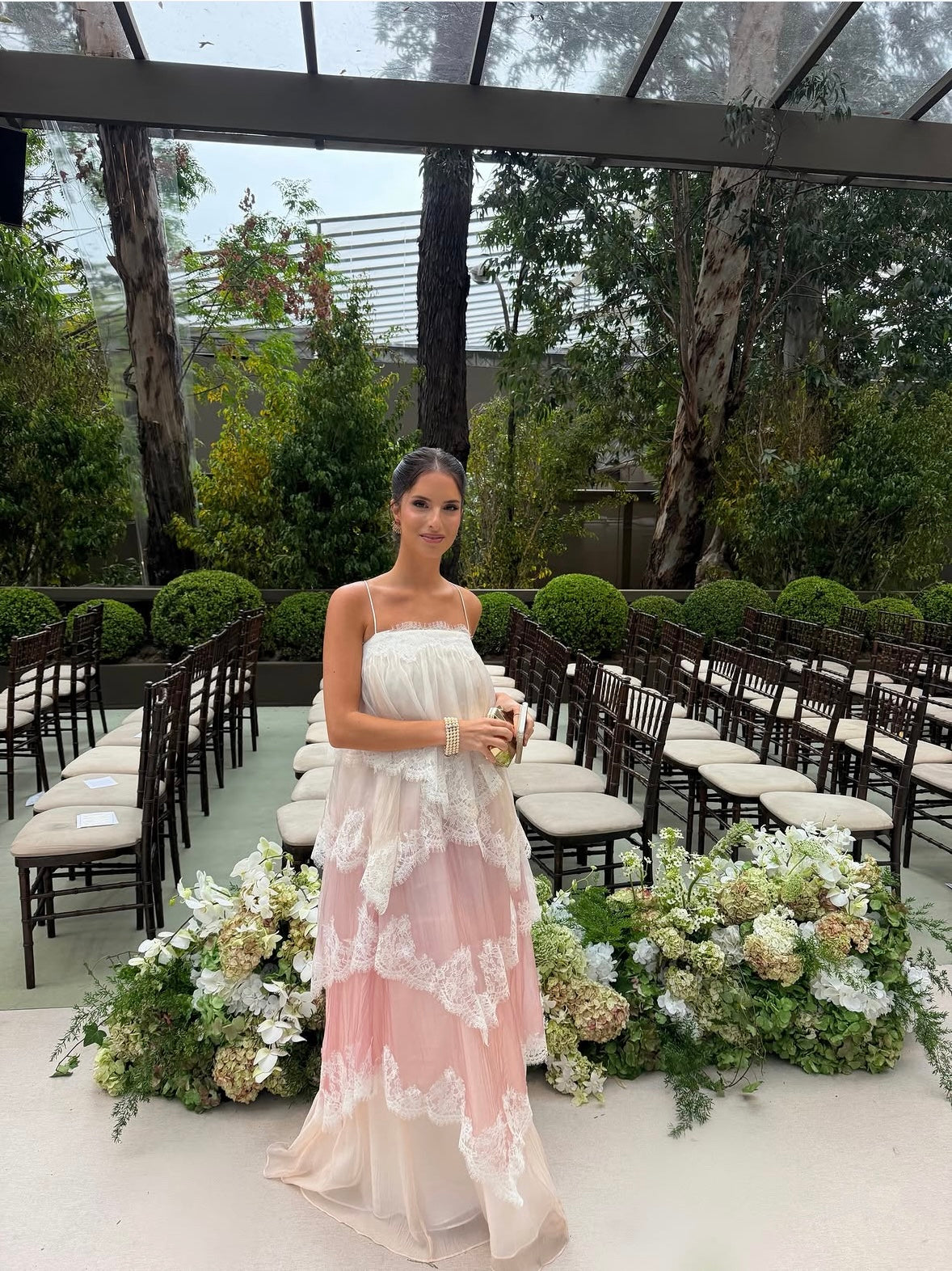 Joyce Lace Tiered Maxi Dress - Pink