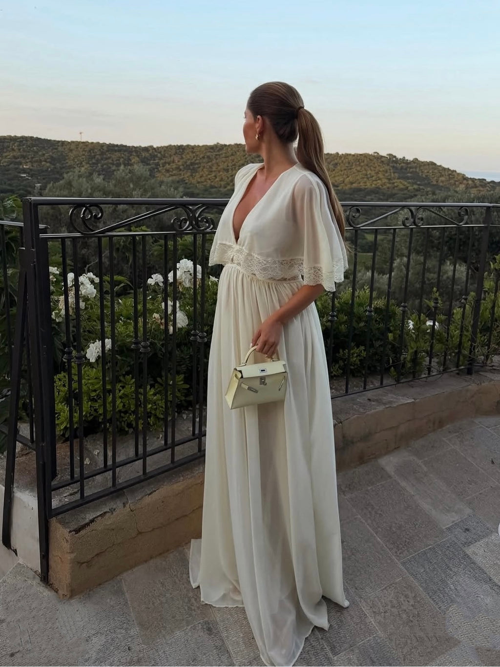 Aurelia Lace Cape Maxi Dress