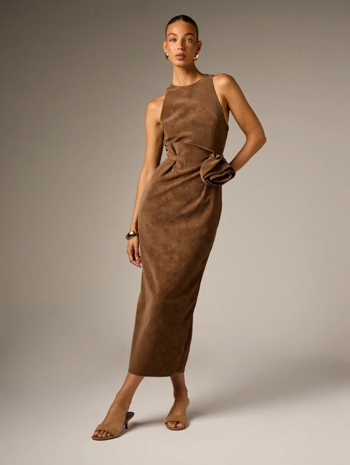 Olina Faux Suede Midi Dress