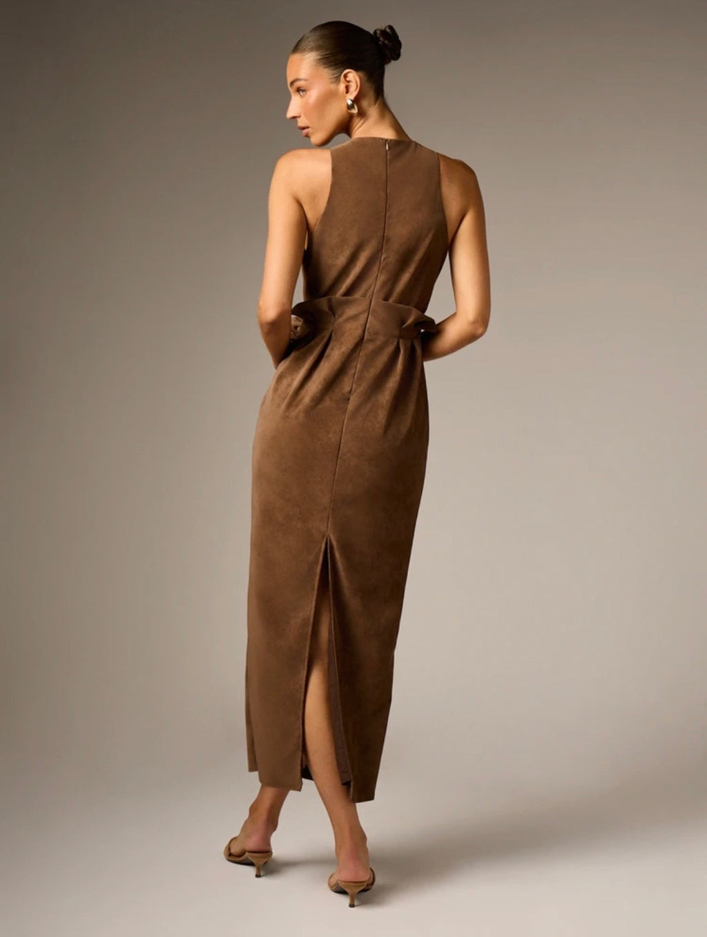 Olina Faux Suede Midi Dress