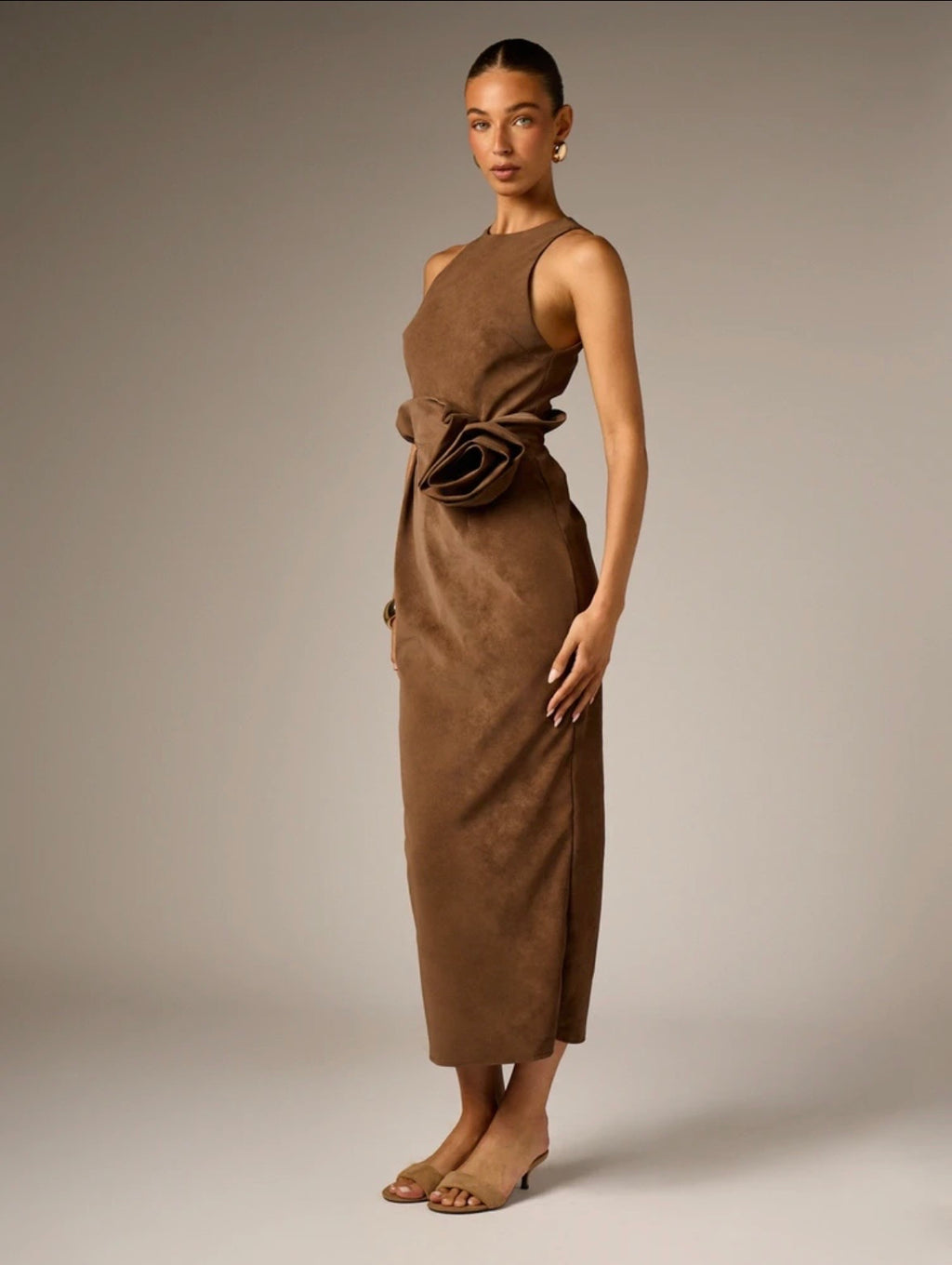 Olina Faux Suede Midi Dress