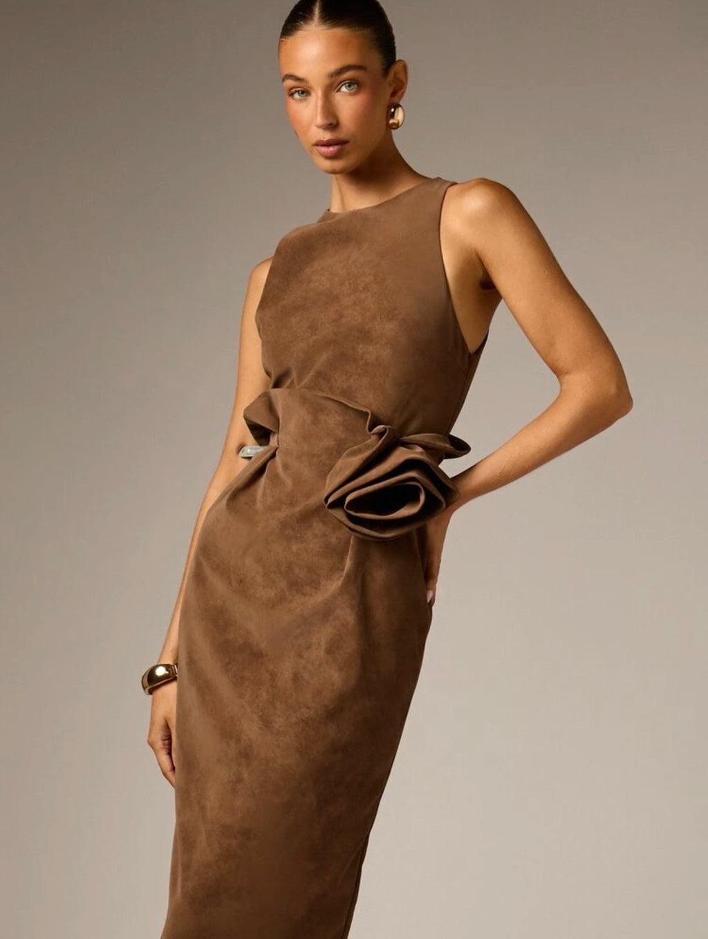Olina Faux Suede Midi Dress