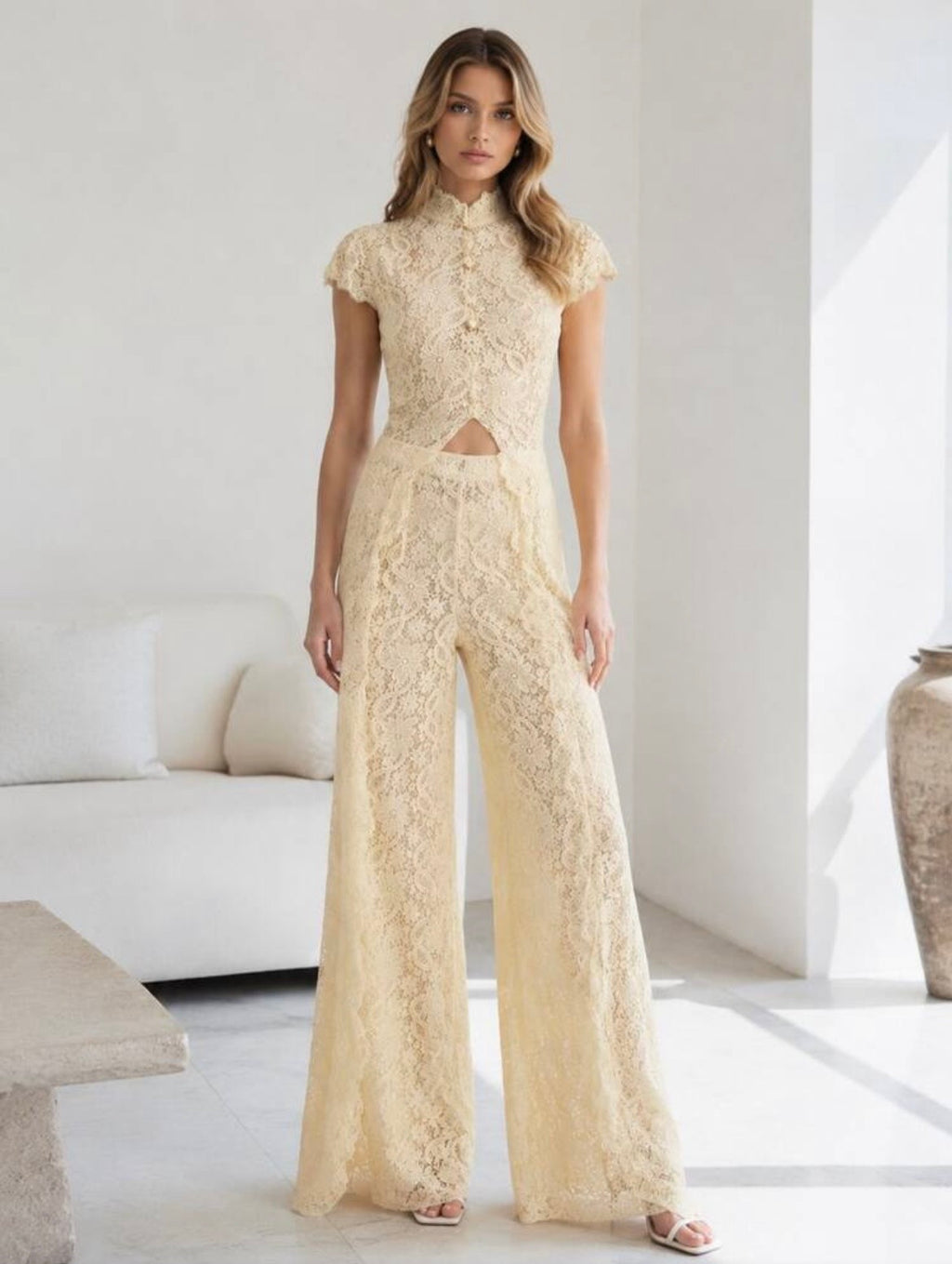 Loana Lace Top & Pants Set - Yellow