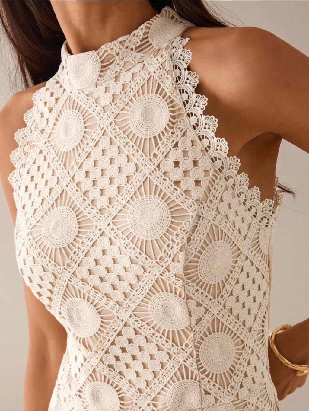 Sirinda Crochet Lace Midi Dress - Apricot