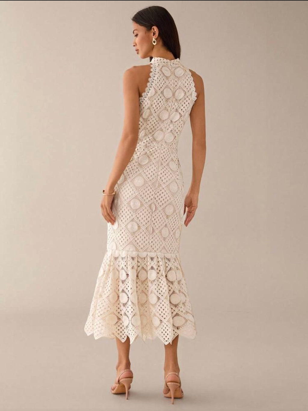 Sirinda Crochet Lace Midi Dress - Apricot