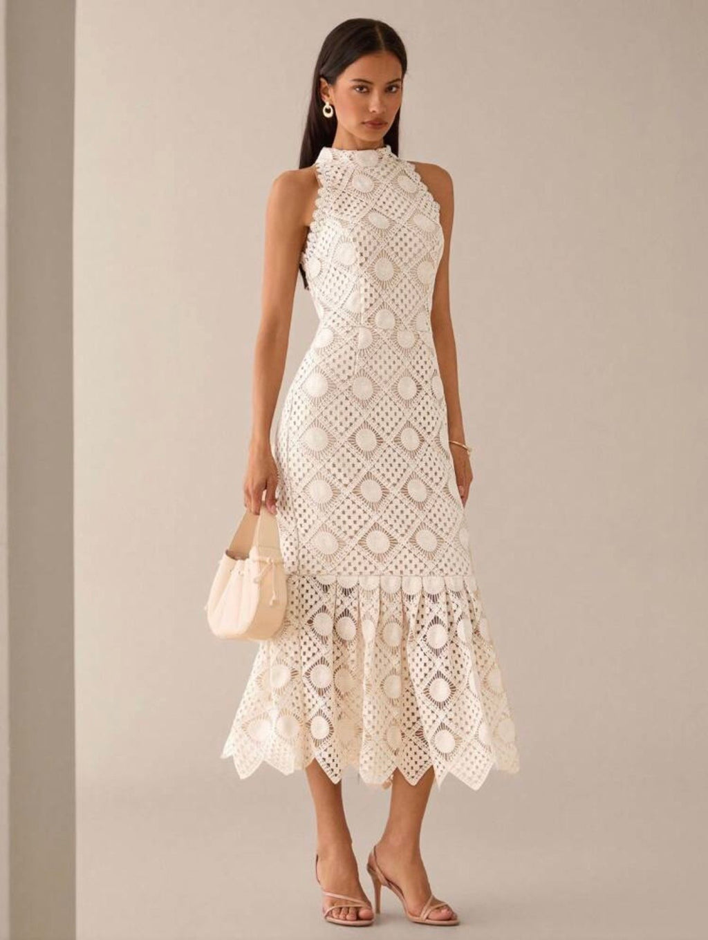 Sirinda Crochet Lace Midi Dress - Apricot