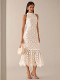 Sirinda Crochet Lace Midi Dress - Apricot