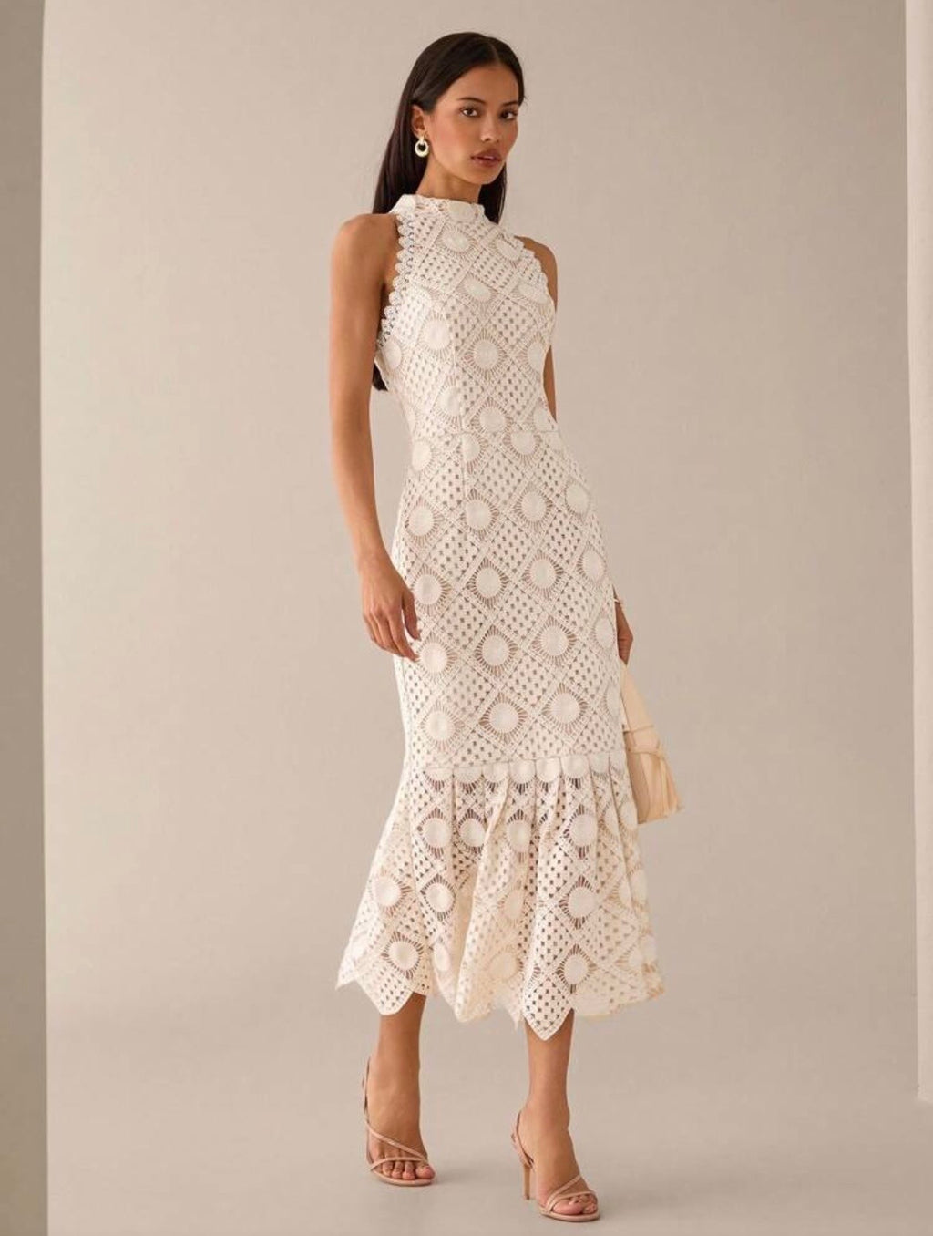 Sirinda Crochet Lace Midi Dress - Apricot