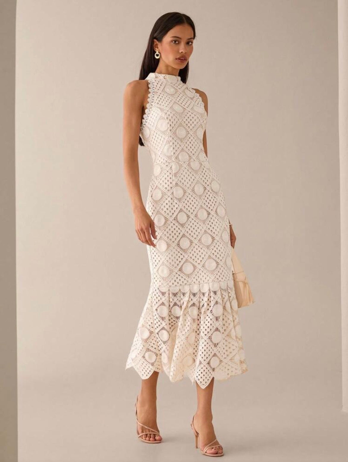 Sirinda Crochet Lace Midi Dress - Apricot