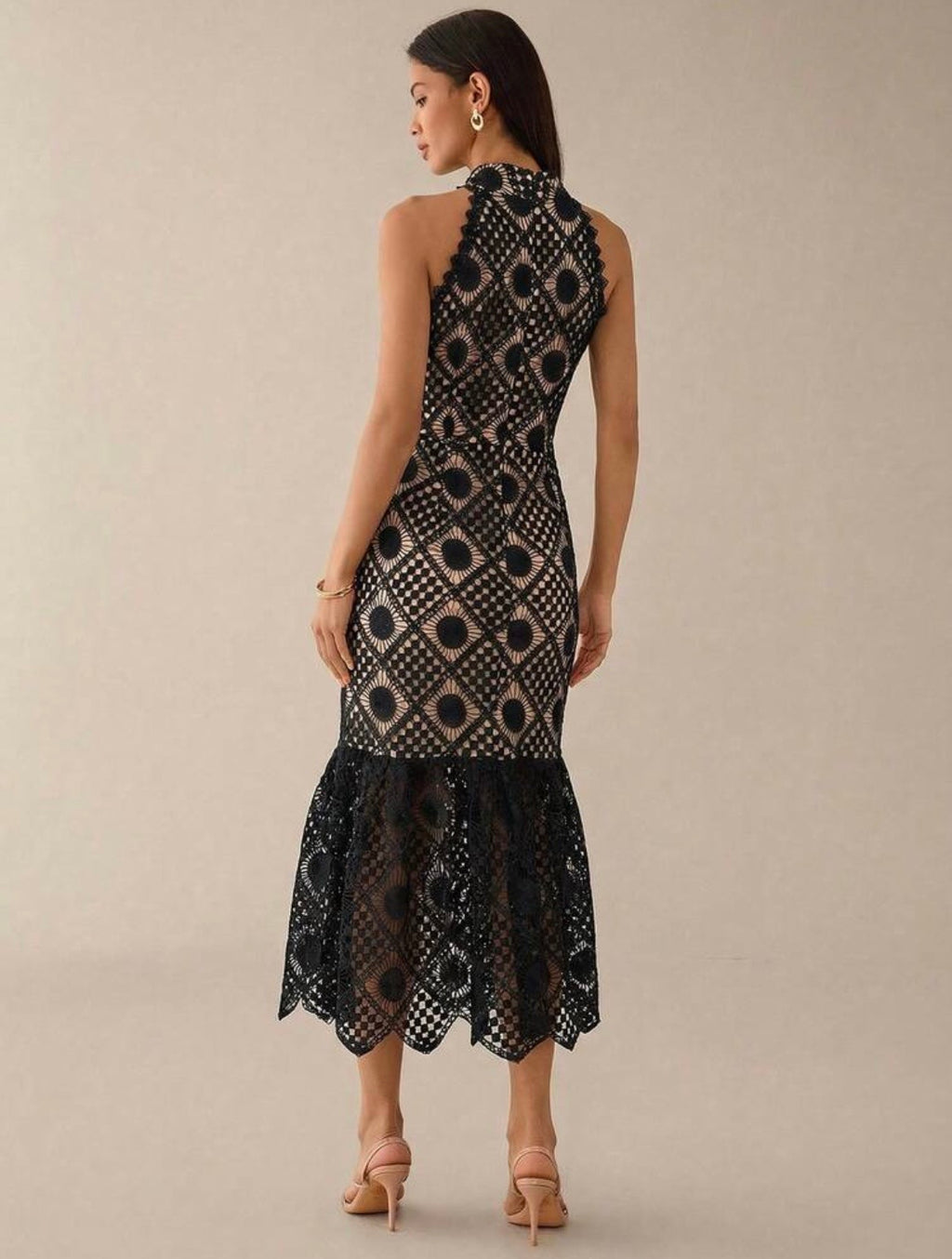 Sirinda Crochet Lace Midi Dress - Black