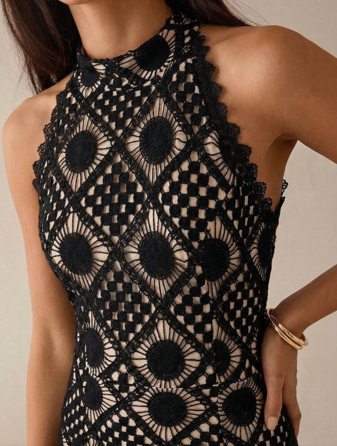 Sirinda Crochet Lace Midi Dress - Black