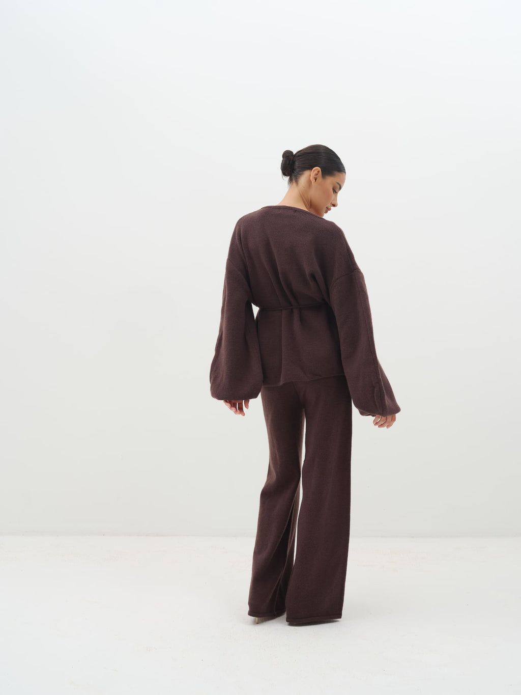 Azalia Wrap Top & Wide-Leg Trouser Set - Brown