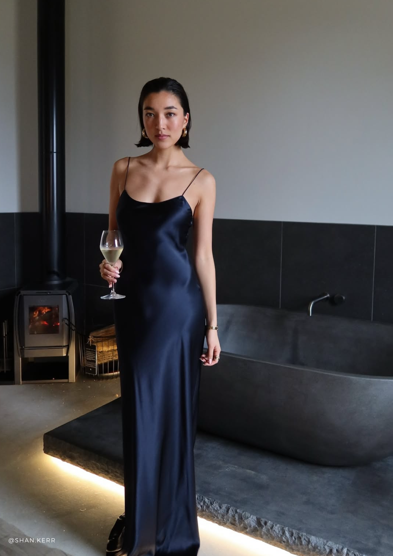 Carolyn Navy scoop-neck silk satin maxi dress