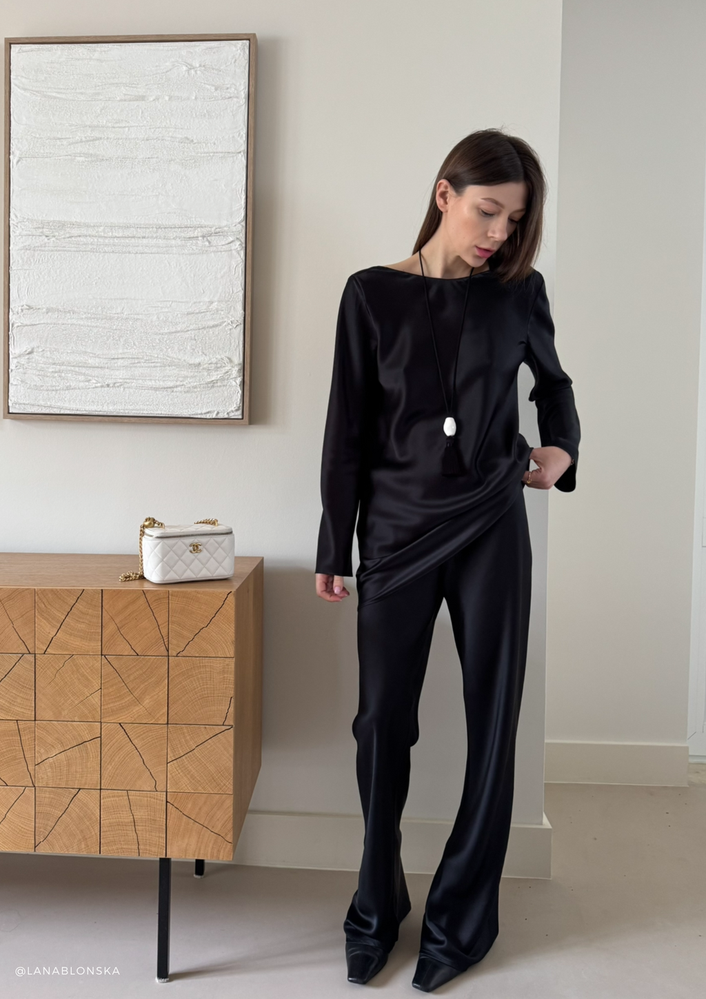 Riviera Black silk satin bias cut slim pants - Image 14