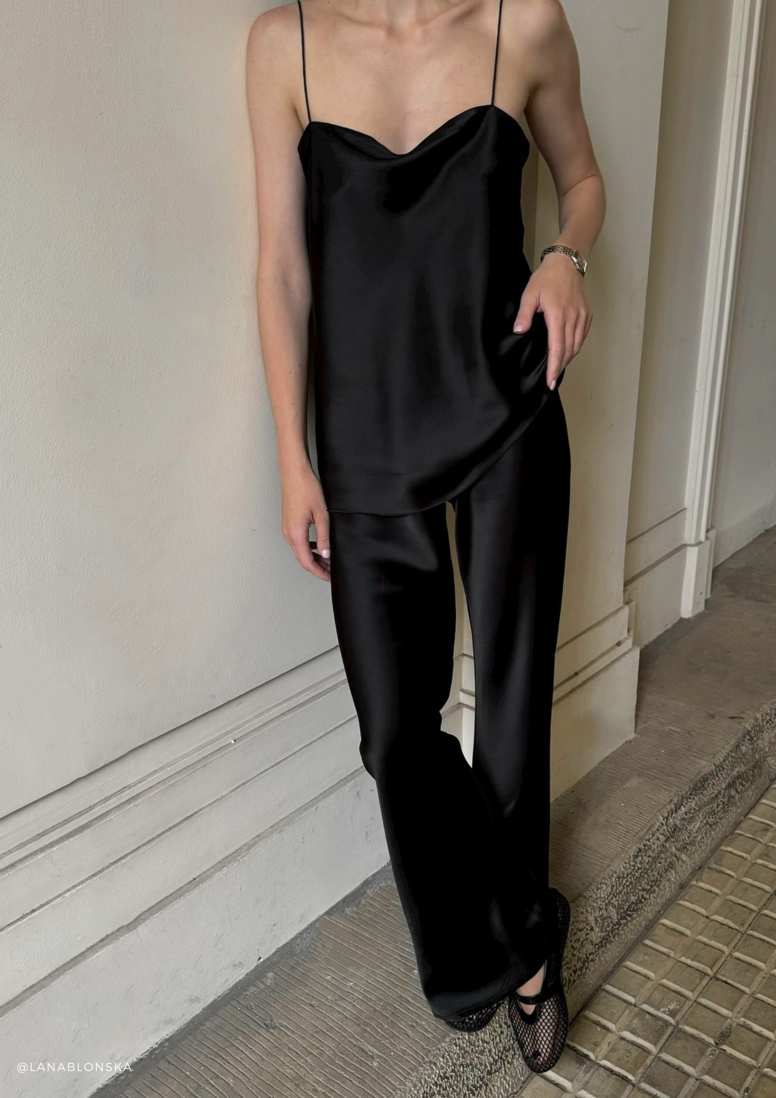 Riviera Black silk satin bias cut slim pants - Image 18