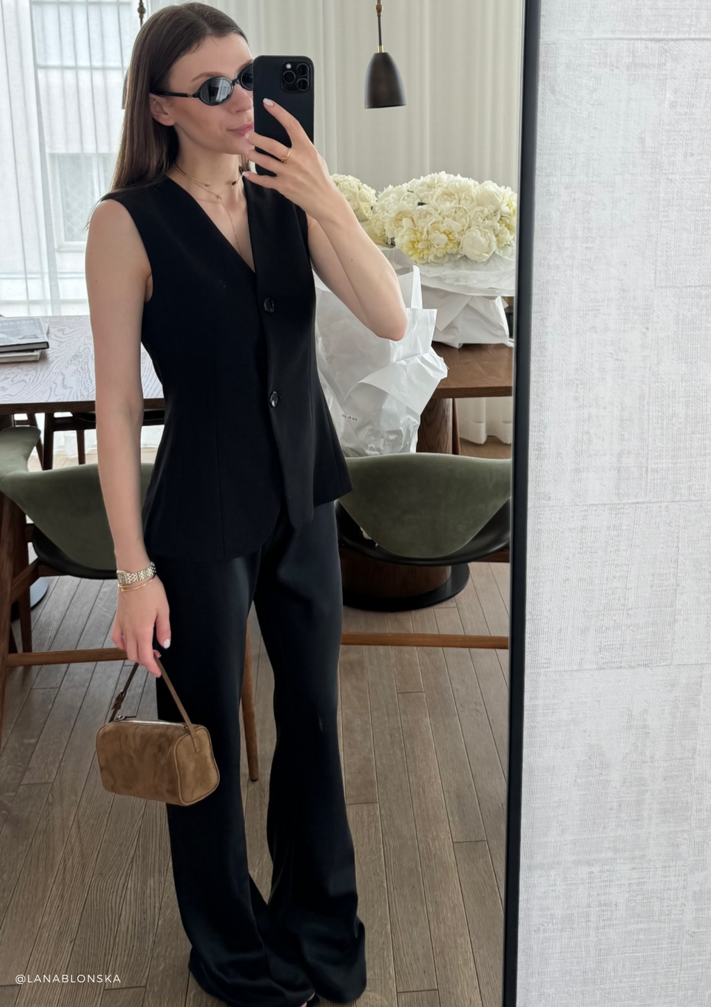 Riviera Black silk satin bias cut slim pants - Image 12