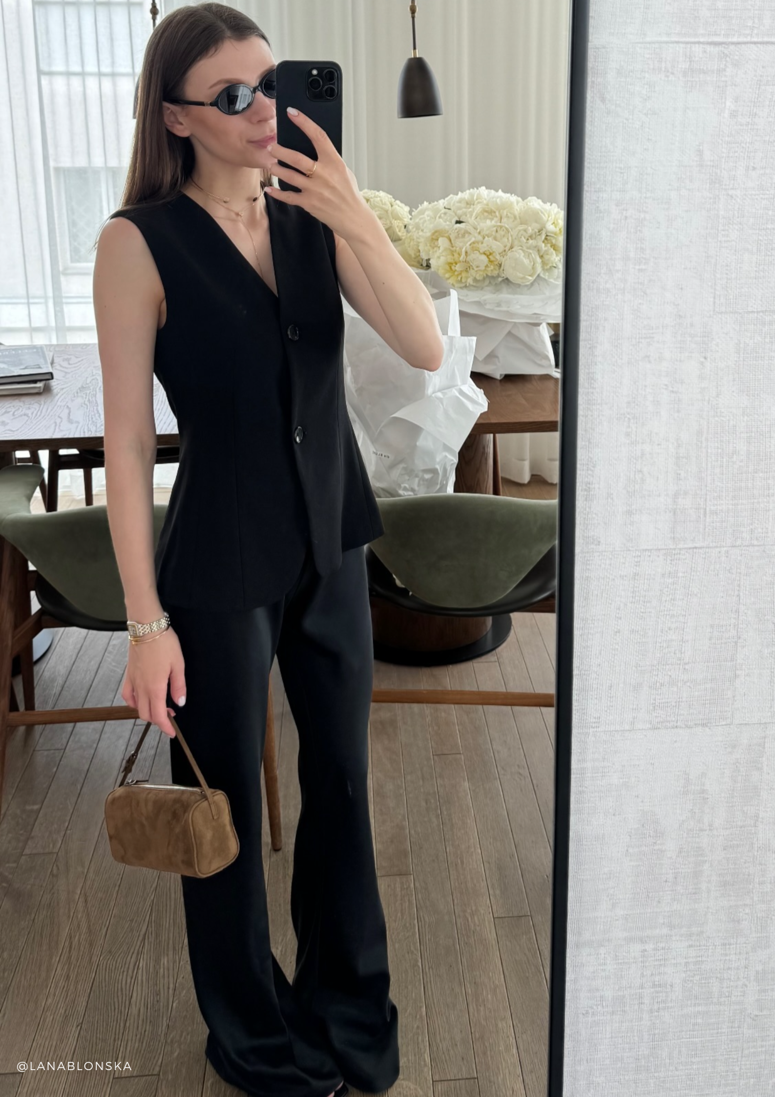 Riviera Black silk satin bias cut slim pants - Image 12