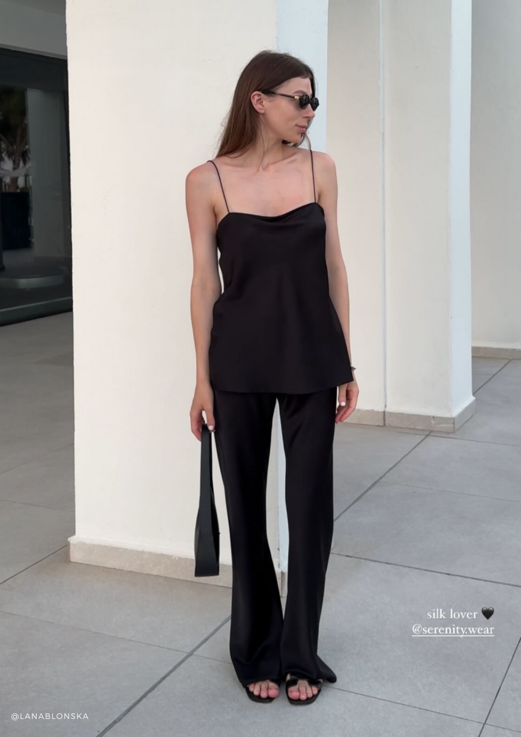 Riviera Black silk satin bias cut slim pants - Image 10