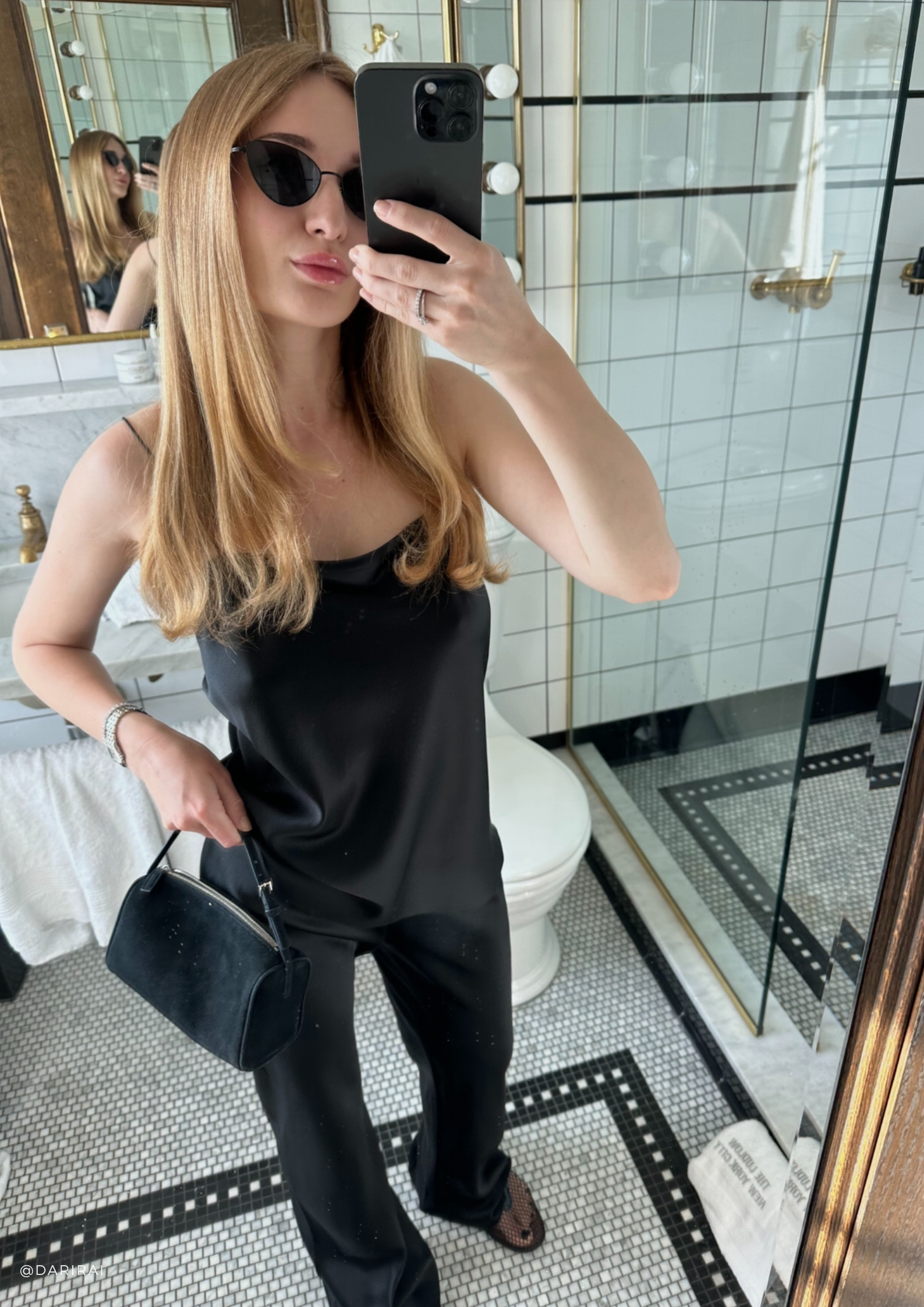 Riviera Black silk satin bias cut slim pants - Image 6