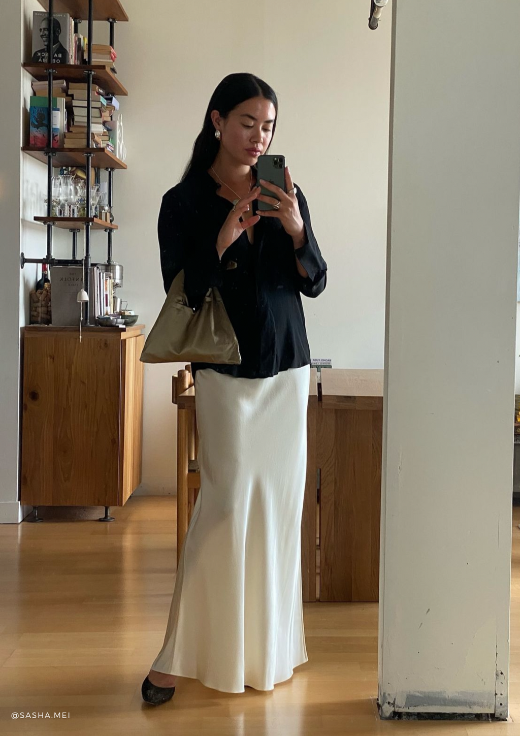 Alyssa Butter-Cream silk satin maxi skirt - Image 11