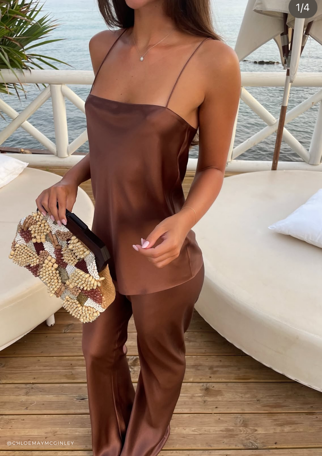 Riviera Chocolate silk satin bias cut slim pants