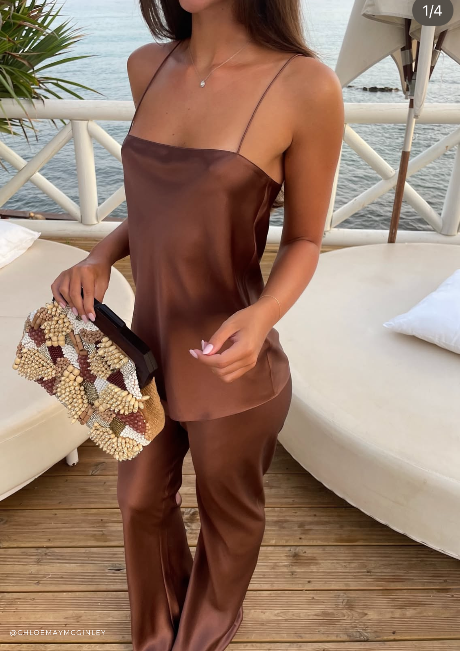 Riviera Chocolate silk satin bias cut slim pants