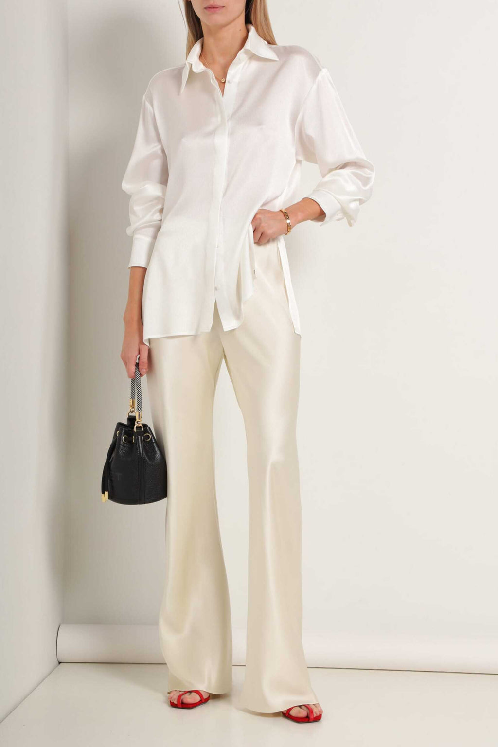 Riviera Butter-Cream heavy-weight double-faced silk satin bias cut slim pants - Image 5