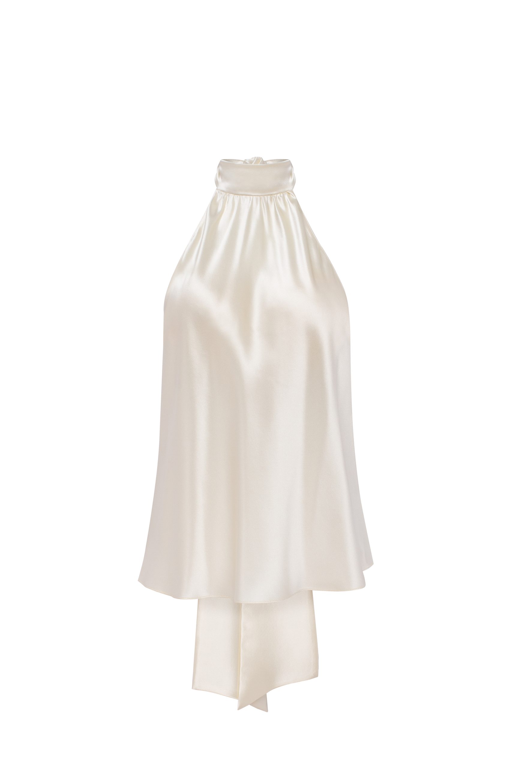 Amore Butter-Cream silk-satin backless halter-neck top