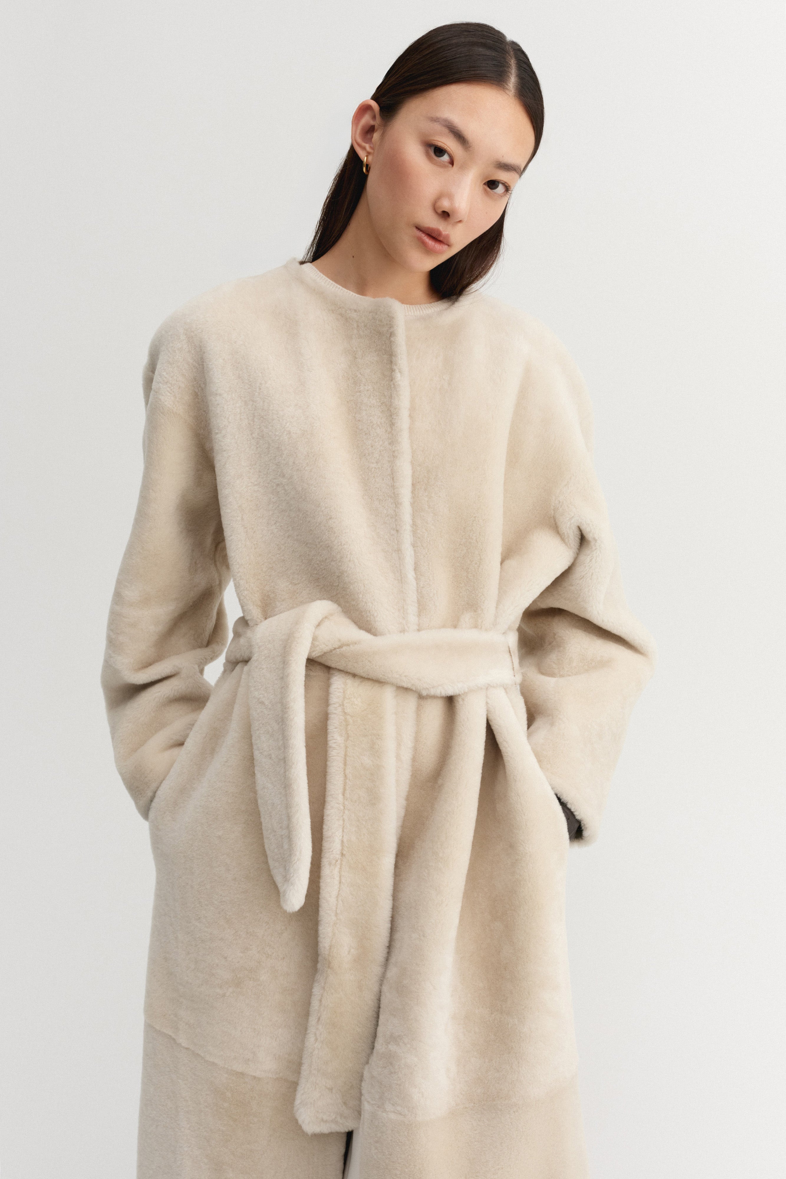 Shea Shearling Coat, vanilla