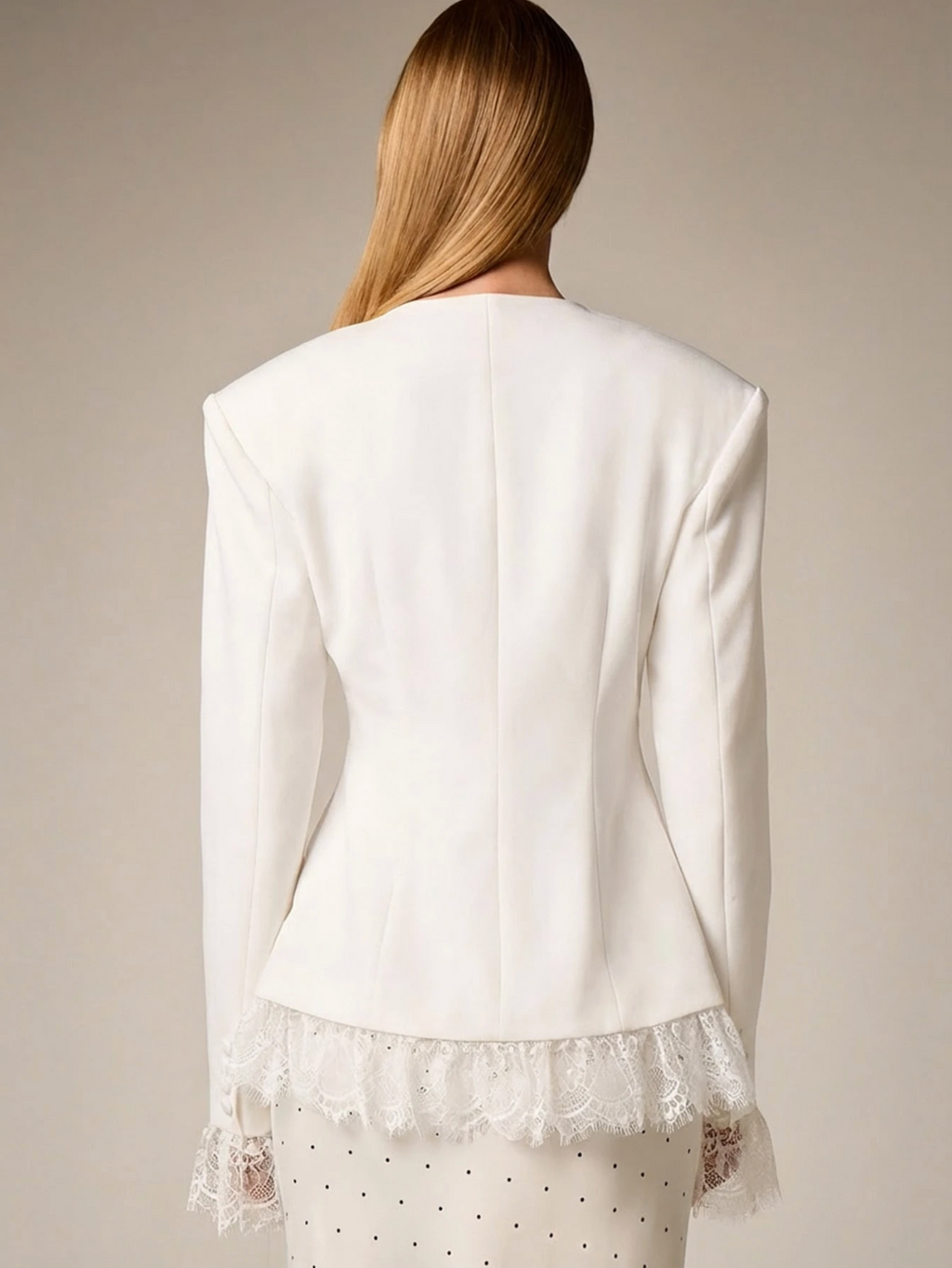 Anastasia Tailored Lace Trim Blazer - White