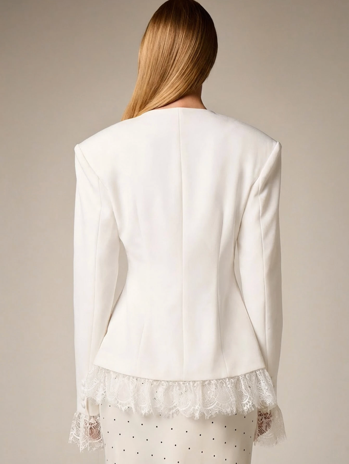 Anastasia Tailored Lace Trim Blazer - White