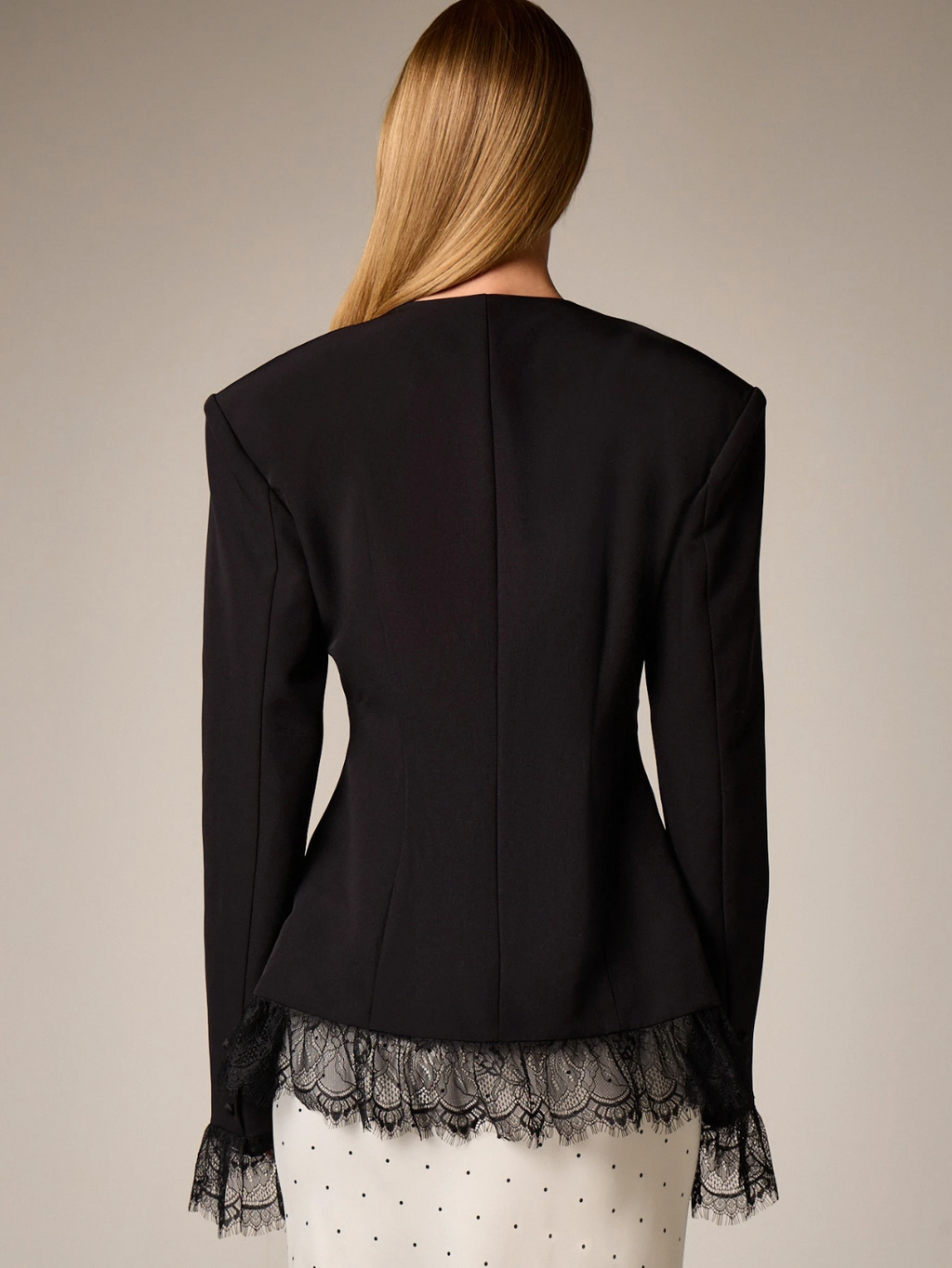 Anastasia Tailored Lace Trim Blazer - Black