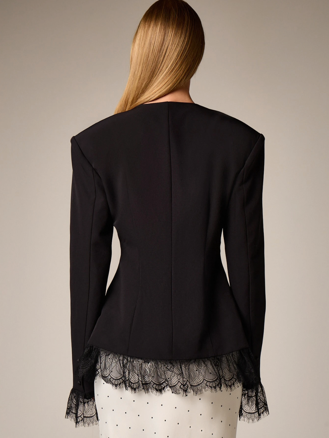 Anastasia Tailored Lace Trim Blazer - Black