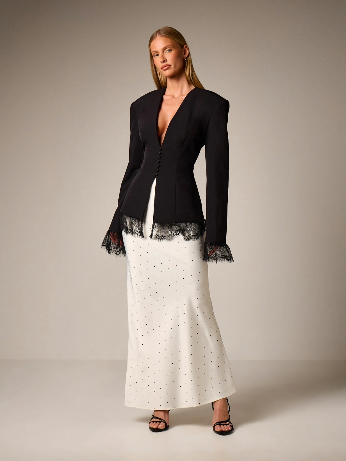 Anastasia Tailored Lace Trim Blazer - Black
