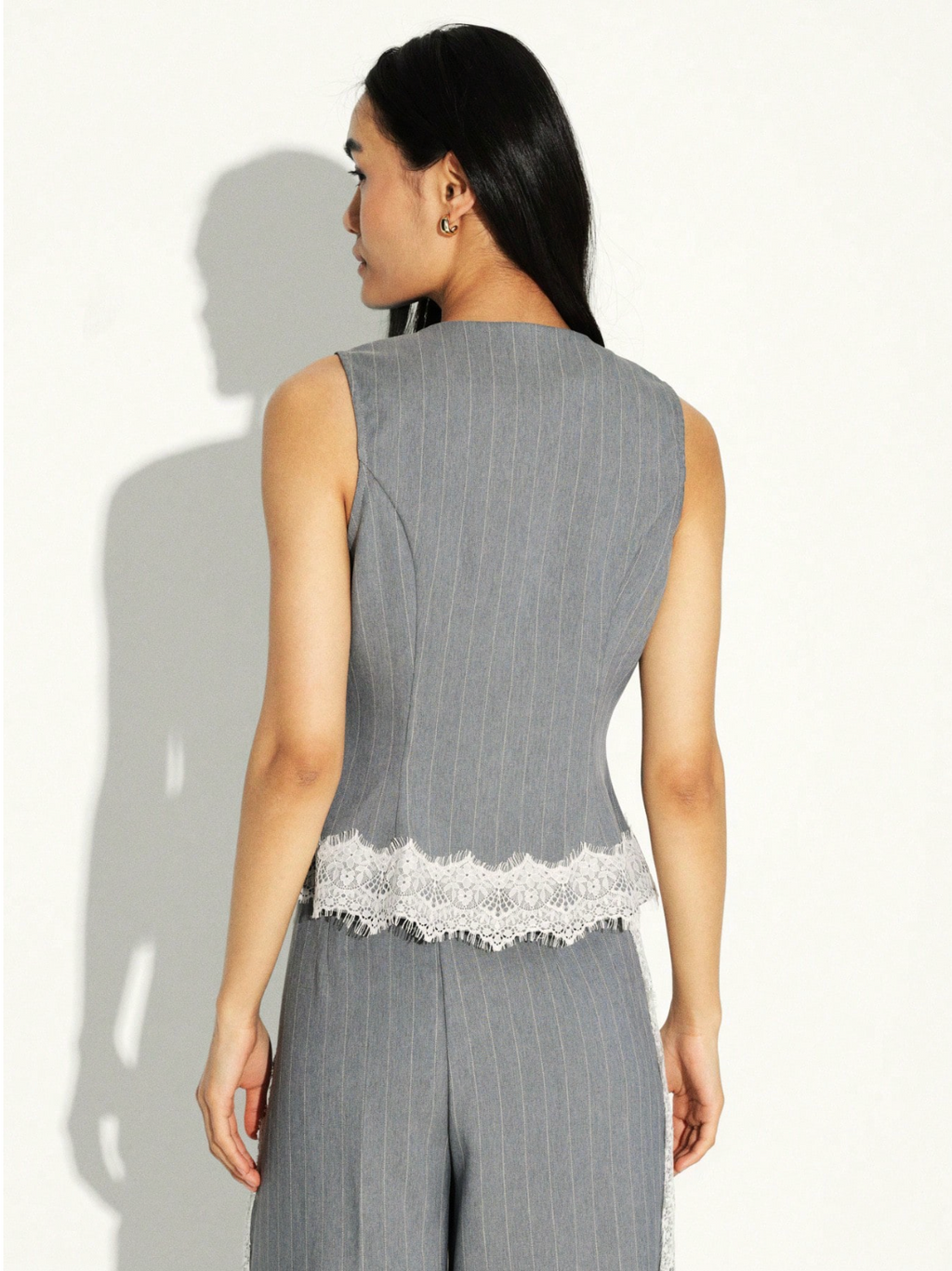 Bridget Pinstripe Lace-Trim Vest