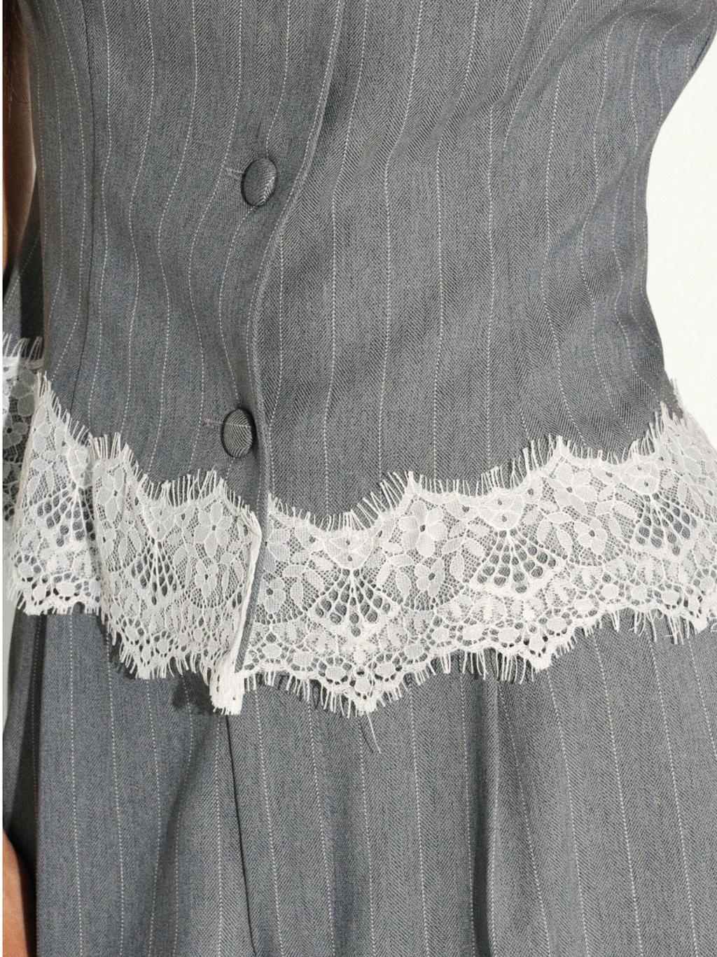 Bridget Pinstripe Lace-Trim Vest