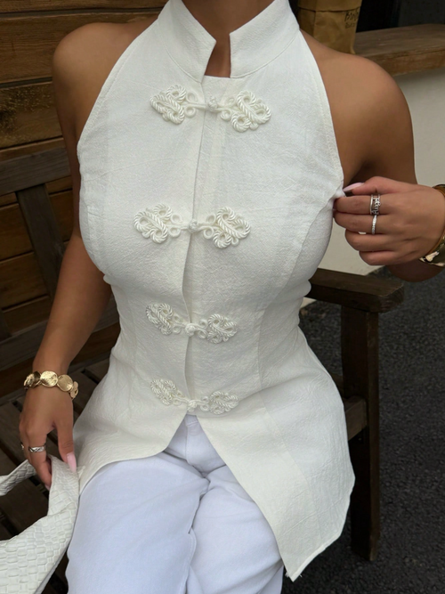 Ava Cotton Top with Chinese Knot