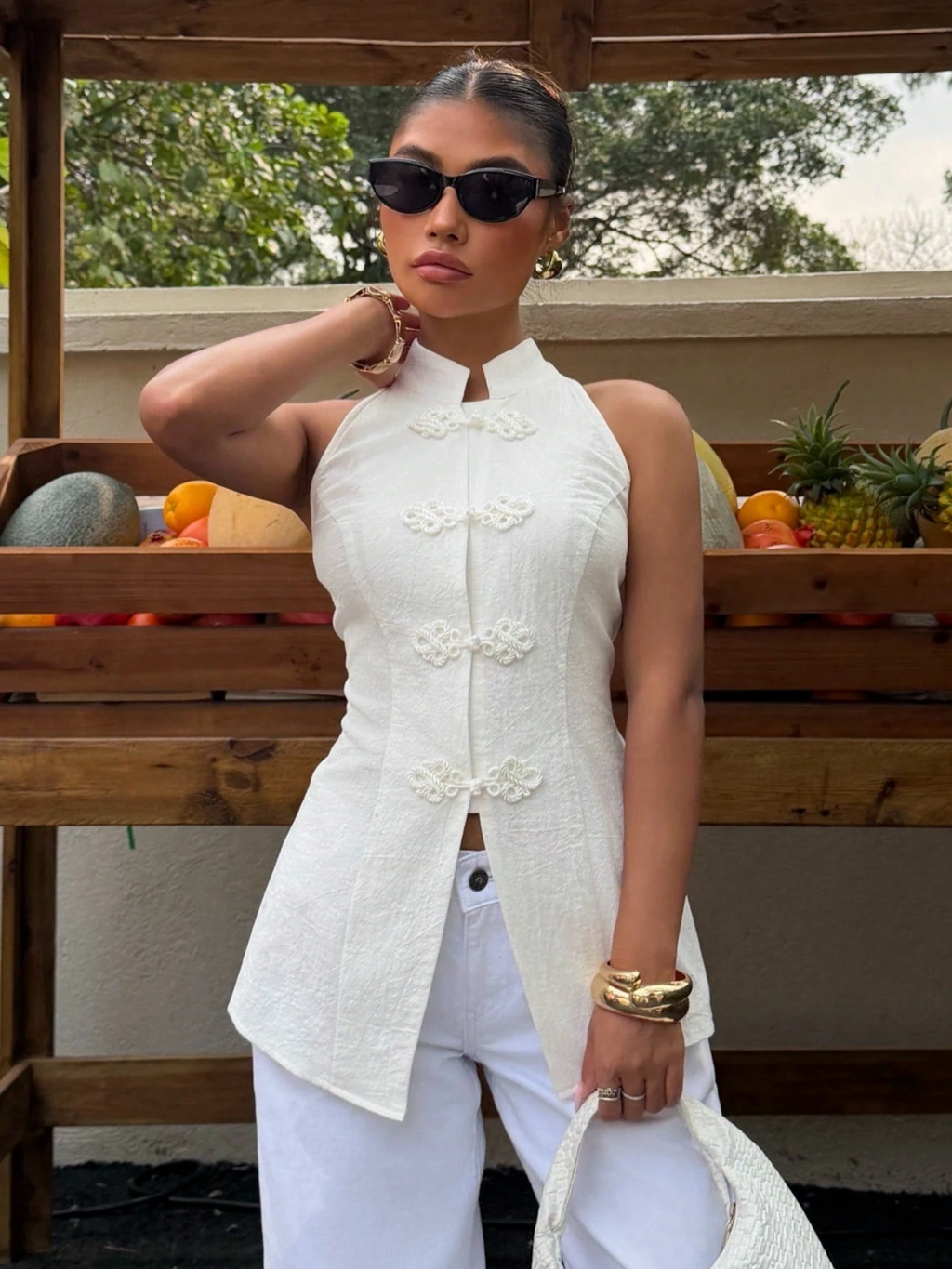 Ava Cotton Top with Chinese Knot