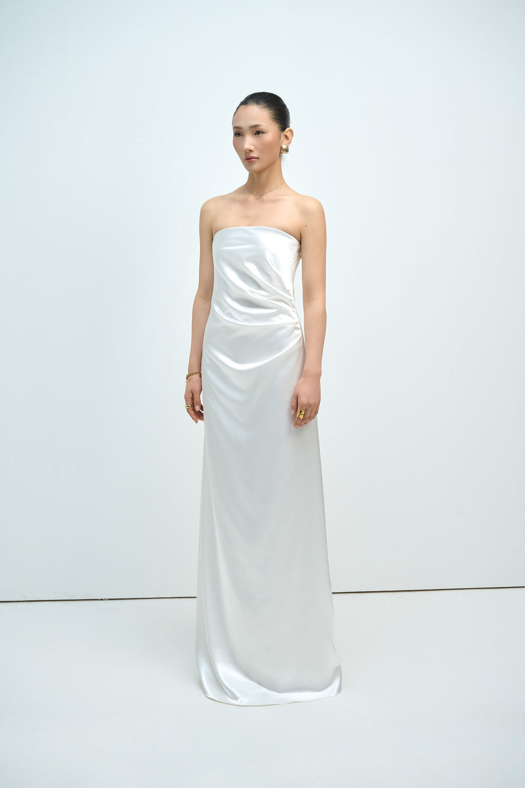 CHARLOTTE STRAPLESS DRAPED GOWN - WHITE (INCLUDING SCARF)