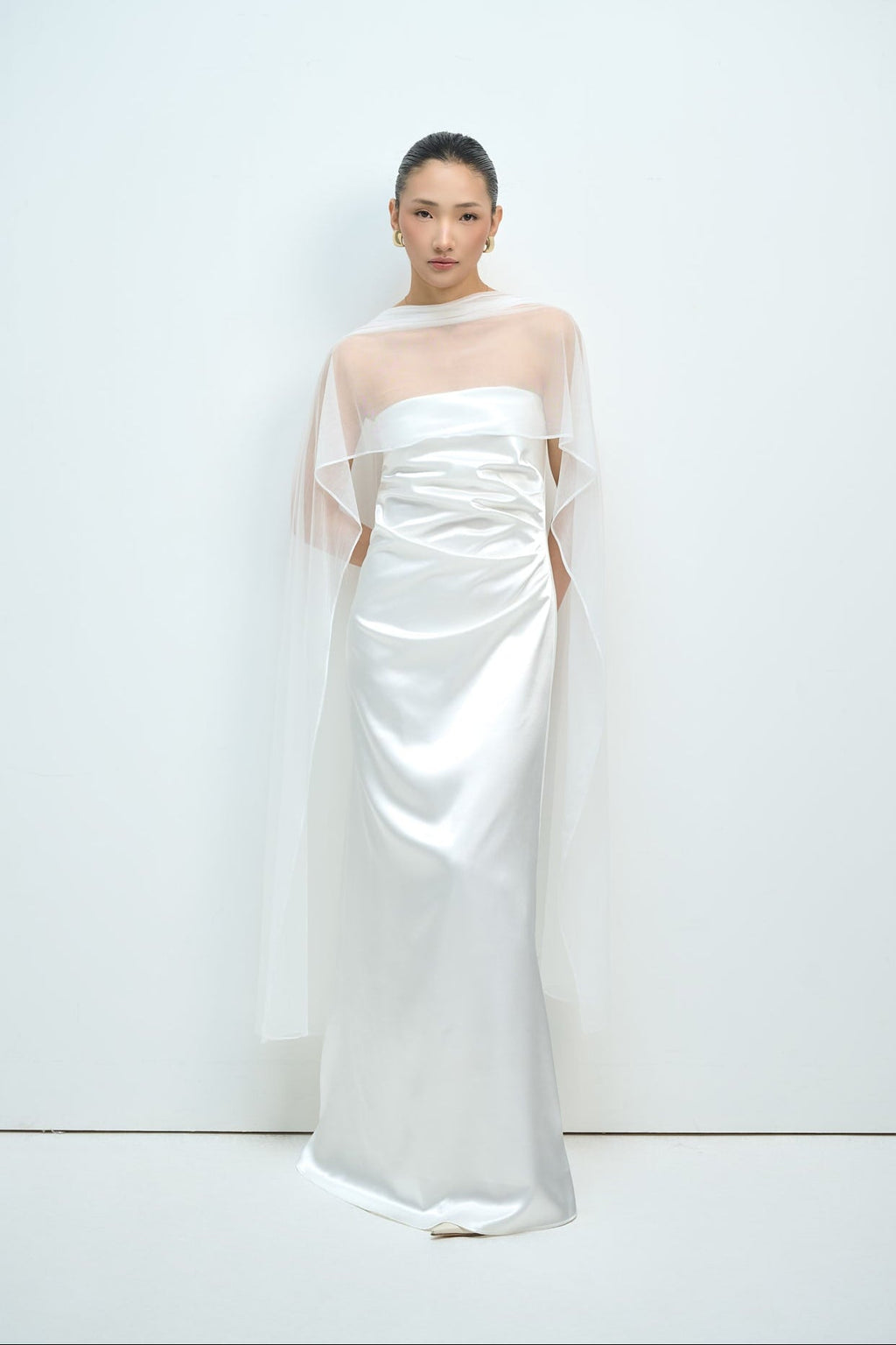 CHARLOTTE STRAPLESS DRAPED GOWN - WHITE (INCLUDING SCARF)