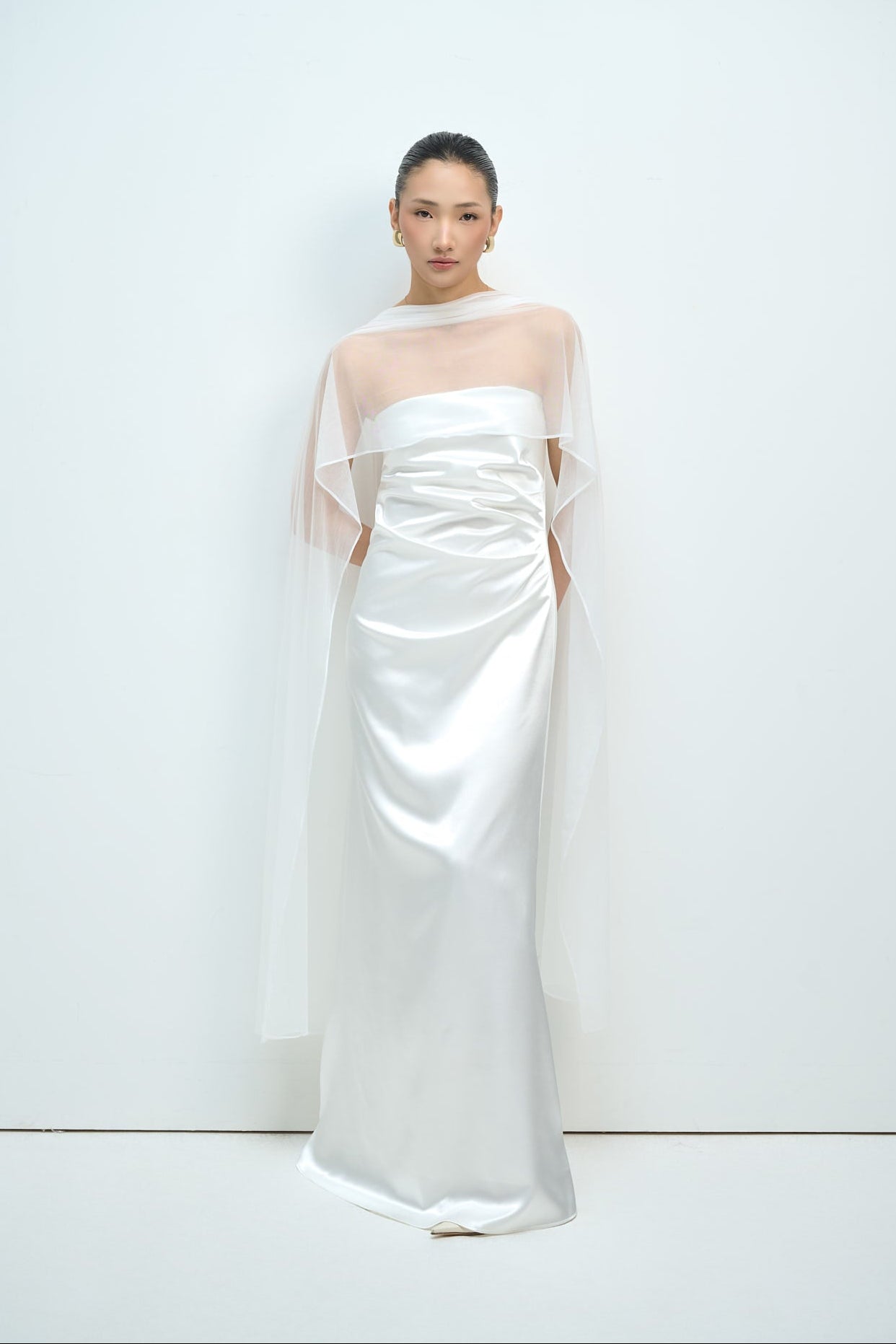 CHARLOTTE STRAPLESS DRAPED GOWN - WHITE (INCLUDING SCARF)