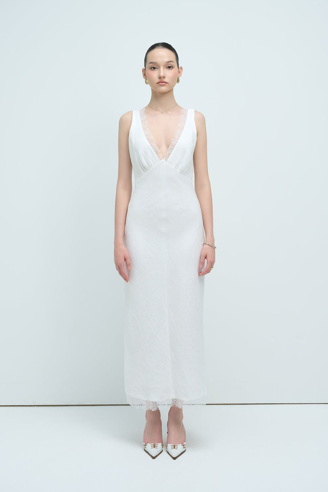 MAISIE LACE LINEN DRESS - WHITE